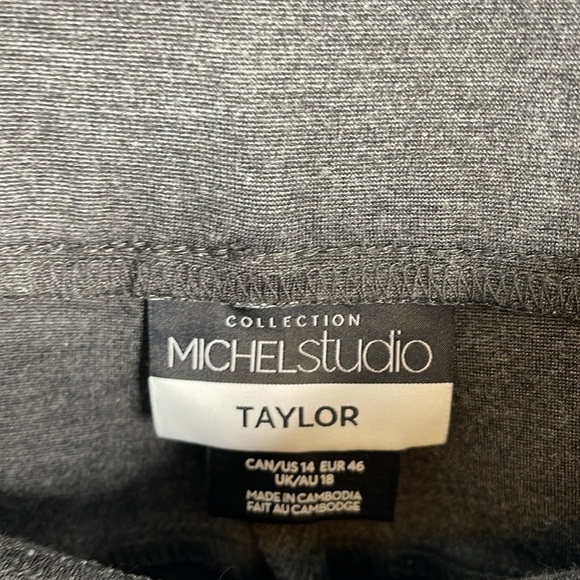 Michel Studio Taylor Slim Pants Grey Faux Leather Panels Stretch Trousers 14 - Picture 8 of 10